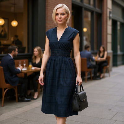 Adriano - Marine Navy Parallel Lines Cotton Woven Fabric