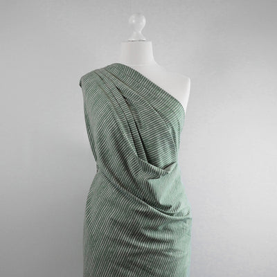 Arizona - Pistachio Green Sketch Stripe, Single Jersey Cotton Elastane Print Fabric Mannequin Wide Image from Patternsandplains.com