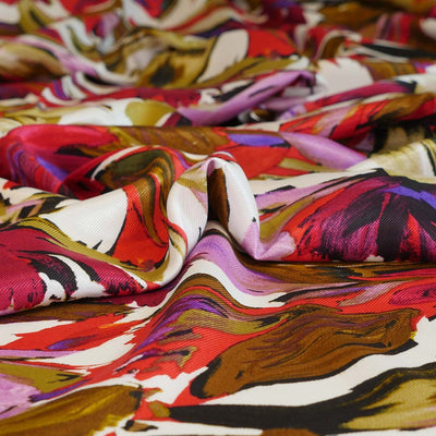 Cali - Red Flower Explosion Silky Viscose Twill Woven Fabric