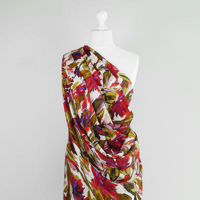 Cali - Red Flower Explosion Silky Viscose Twill Woven Fabric