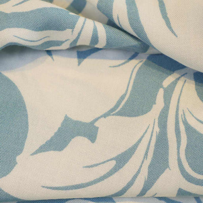 Capri - Stone Blue Foliage Viscose Woven Fabric Feature Image from Patternsandplains.com