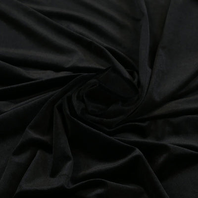 Carlotta Black Stretch Panne Velvet Jersey Fabric from John Kaldor Detail Swirl Image from Patternsandplains.com