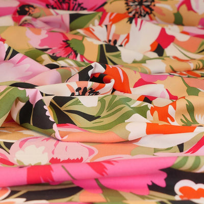 Carmel - Pink Bloom! Viscose Twill Woven Fabric