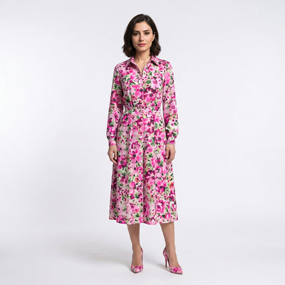 Casablanca - Pink Floria Cotton Elastane Stretch Woven Fabric