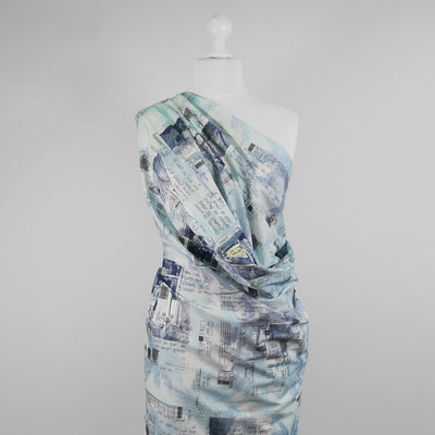 Casablanca - Blue Postcards Cotton Elastane Stretch Woven Fabric Mannequin Wide Image from Patternsandplains.com