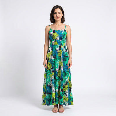Fernando - Lime and Blue Fronds Viscose Challis Woven Fabric from John Kaldor Sample