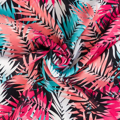 Fernando - Salmon and Aqua Fronds Viscose Challis Woven Fabric from John Kaldor Sample
