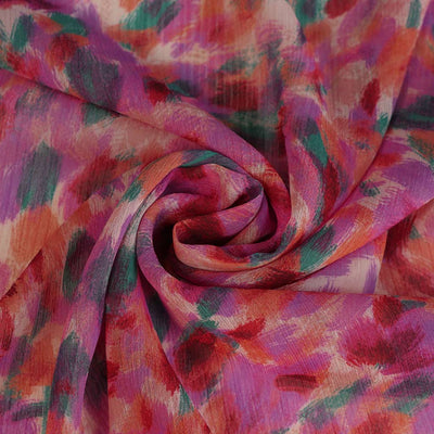 Imari - Fuchsia Blossom Crinkle Chiffon Woven Fabric