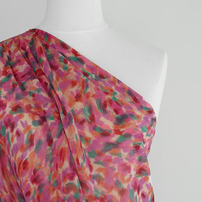 Imari - Fuchsia Blossom Crinkle Chiffon Woven Fabric