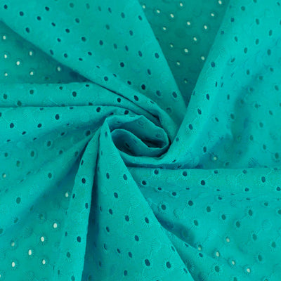 Jodie - Aqua Dots Cotton Broderie Anglaise Woven Fabric