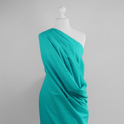 Jodie - Aqua Dots Cotton Broderie Anglaise Woven Fabric
