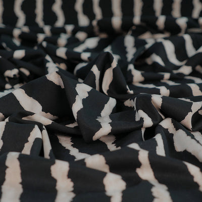 Lima - Black and Sand Torn Stripe Viscose Stretch Woven Twill Fabric - 1.70m Remnant