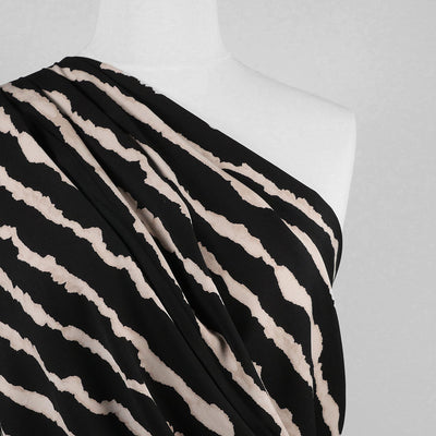 Lima - Black and Sand Torn Stripe Viscose Stretch Woven Twill Fabric - 1.70m Remnant