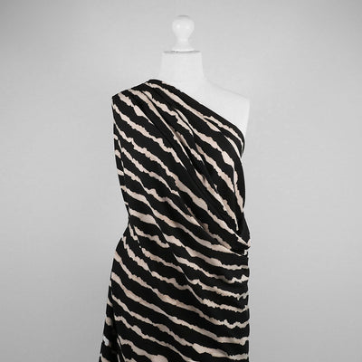 Lima - Black and Sand Torn Stripe Viscose Stretch Woven Twill Fabric - 1.70m Remnant