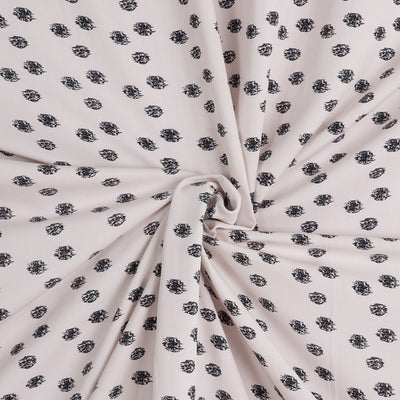 Linz - Black on Ecru Scribble Viscose Woven Twill Fabric