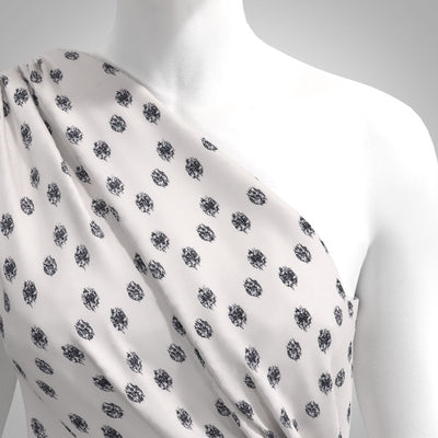 Linz - Black on Ecru Scribble Viscose Woven Twill Fabric