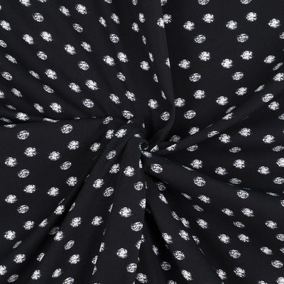 Linz - Ecru on Black Scribble Viscose Woven Twill Fabric