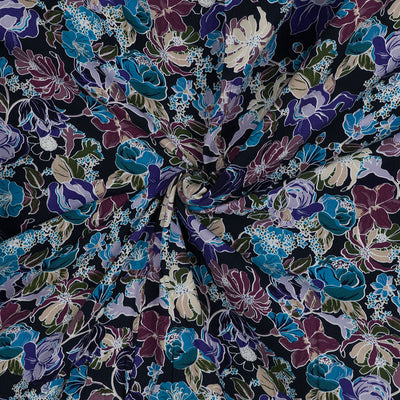 Linz - Navy Petal Trace Viscose Woven Twill Fabric
