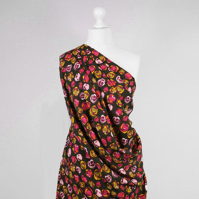 Linz - Pink Planets Viscose Woven Twill Fabric Mannequin Wide Image from Patternsandplains.com