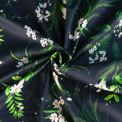 Lizzano 5113 - Dark Navy Cottage Garden Cotton Sateen Fabric from John Kaldor Sample