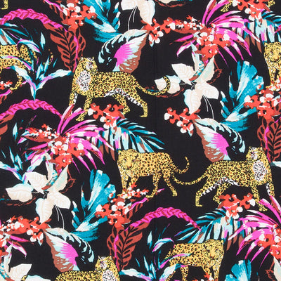 Lyon - Black Leopard Viscose Woven Challis Fabric Sample