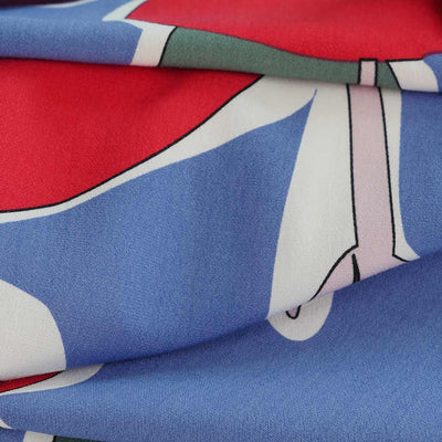 Madison - Blue Pop Flowers Viscose Crepe Woven Fabric Feature Image from Patternsandplains.com