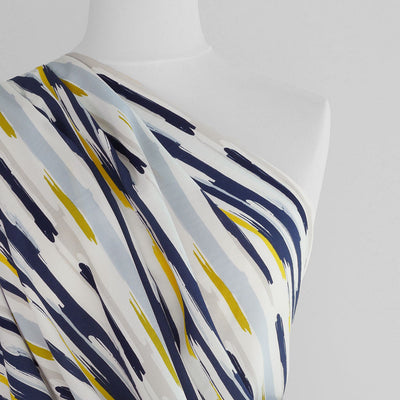 Mitaki - Navy and Yellow Paint Crepe de Chine Woven Fabric - 1.95m Remnant