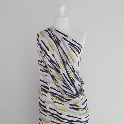 Mitaki - Navy and Yellow Paint Crepe de Chine Woven Fabric