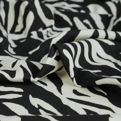 Monaco - Black and Sand Jungle Stretch Viscose Woven Fabric