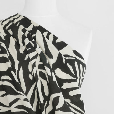 Monaco - Black and Sand Jungle Stretch Viscose Woven Fabric