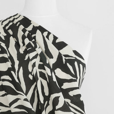 Monaco - Black and Sand Jungle Stretch Viscose Woven Fabric - 2.00m Remnant