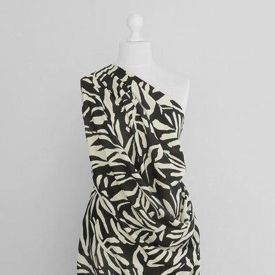 Monaco - Black and Sand Jungle Stretch Viscose Woven Fabric - 2.00m Remnant