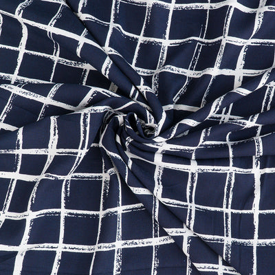 Napa - Navy Graph Paper Viscose Lawn Woven Fabric Sample