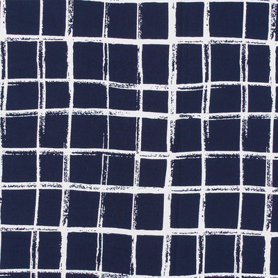 Napa - Navy Graph Paper Viscose Lawn Woven Fabric Sample
