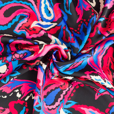 Nara - Reds and Blues New Paisley Polyester Bubble Crepe Fabric Sample