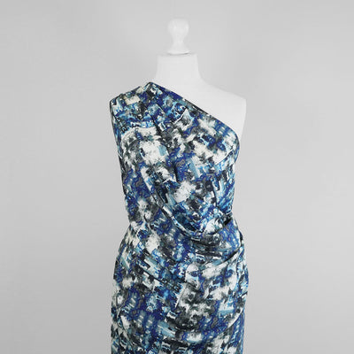 Nassau - Indigo Blue Reflections Viscose Slub Woven Fabric Mannequin Wide Image from Patternsandplains.com