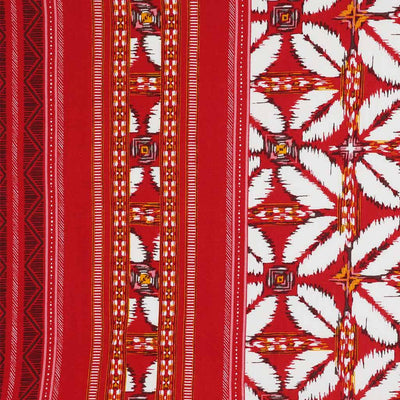 Nassau - Red Geometric Border Viscose Slub Woven Fabric Border Image from Patternsandplains.com