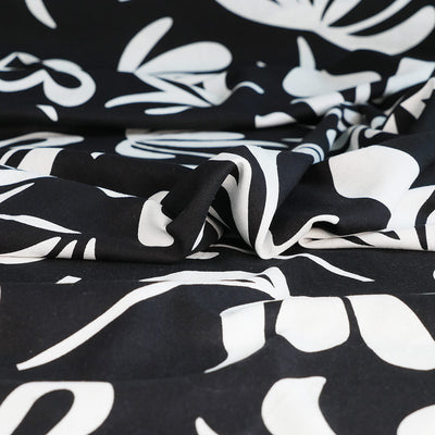 Palermo - Black Graphic Floral Viscose Linen Woven Fabric
