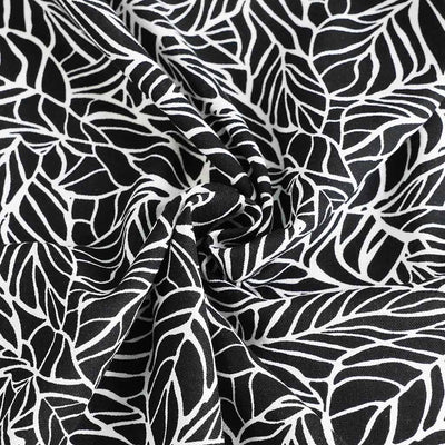 Palermo - Black Leaves Viscose Linen Woven Fabric - 2.30m Remnant
