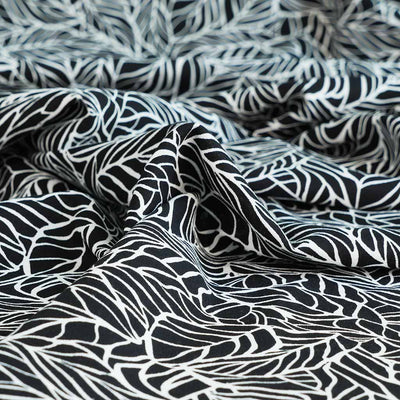 Palermo - Black Leaves Viscose Linen Woven Fabric