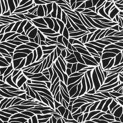 Palermo - Black Leaves Viscose Linen Woven Fabric - 2.30m Remnant