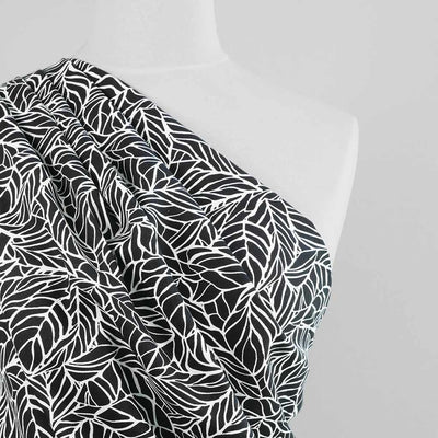 Palermo - Black Leaves Viscose Linen Woven Fabric - 2.30m Remnant
