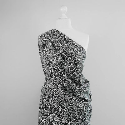 Palermo - Black Leaves Viscose Linen Woven Fabric