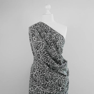 Palermo - Black Leaves Viscose Linen Woven Fabric - 2.30m Remnant