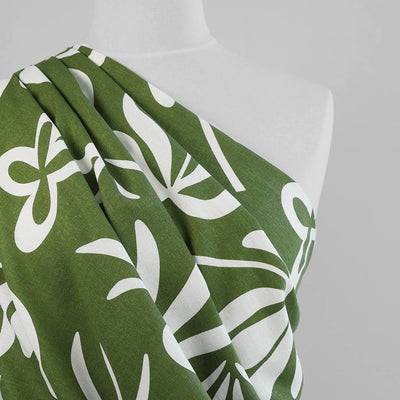 Palermo - Fern Green Graphic Floral Viscose Linen Woven Fabric