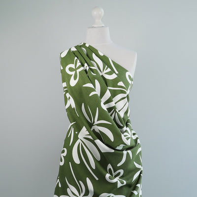 Palermo - Fern Green Graphic Floral Viscose Linen Woven Fabric