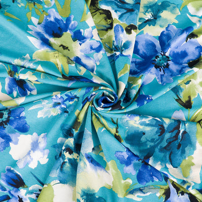 Seville - Aquarius Green Floral Impression Viscose Elastane Single Jersey Fabric