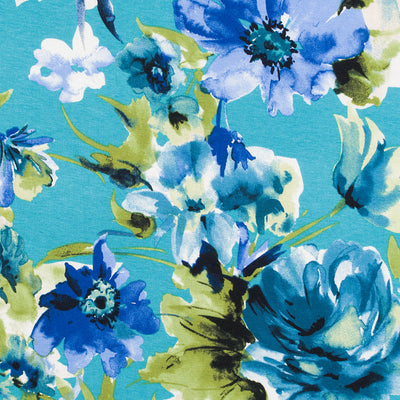 Seville - Aquarius Green Floral Impression Viscose Elastane Single Jersey Fabric