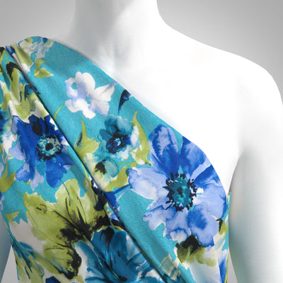 Seville - Aquarius Green Floral Impression Viscose Elastane Single Jersey Fabric