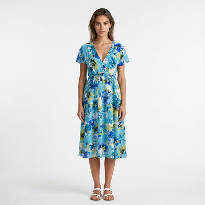 Seville - Aquarius Green Floral Impression Viscose Elastane Single Jersey Fabric